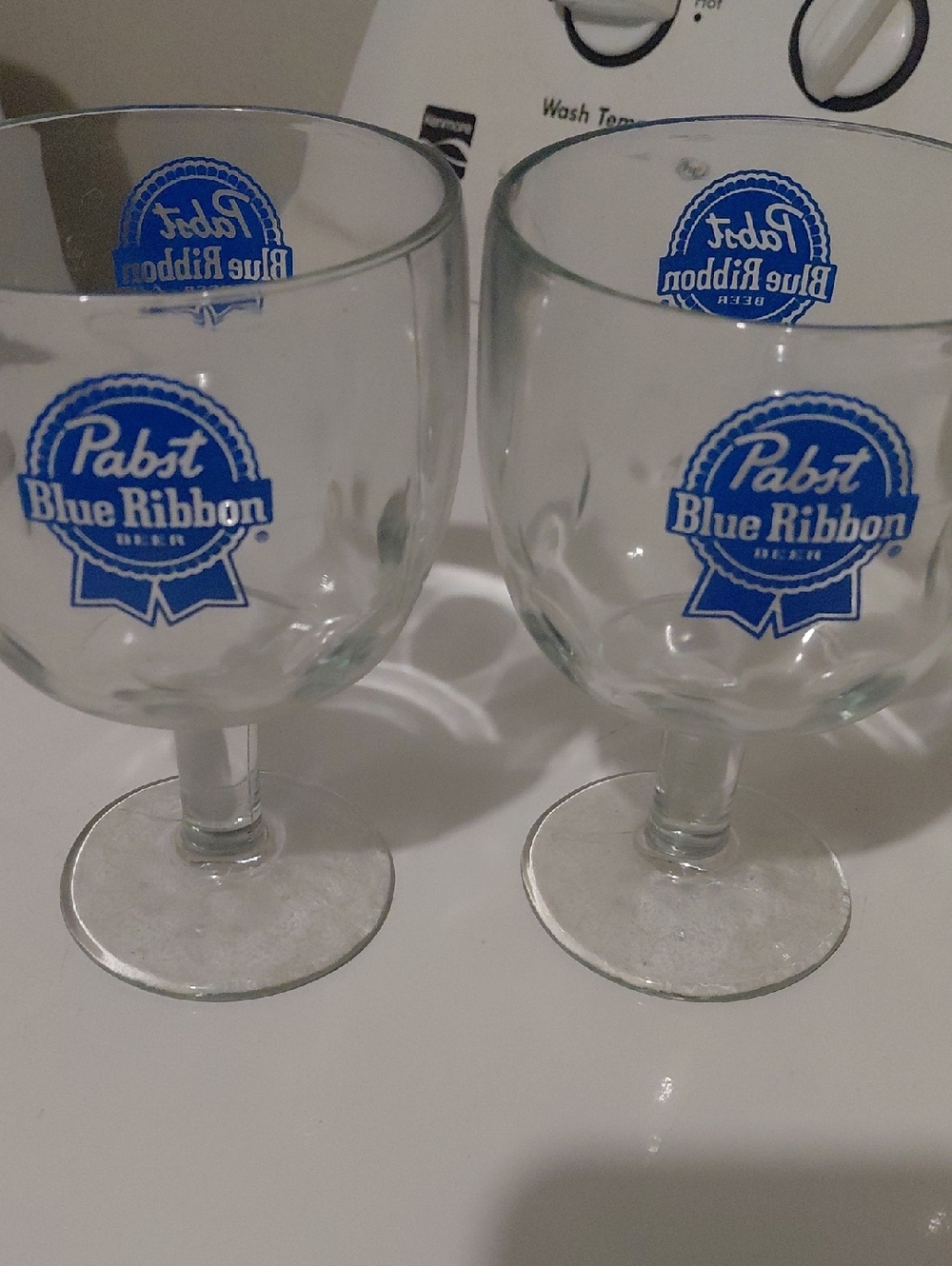 Branded Clear Goblet Glasses with Blue Logo - Set of 2